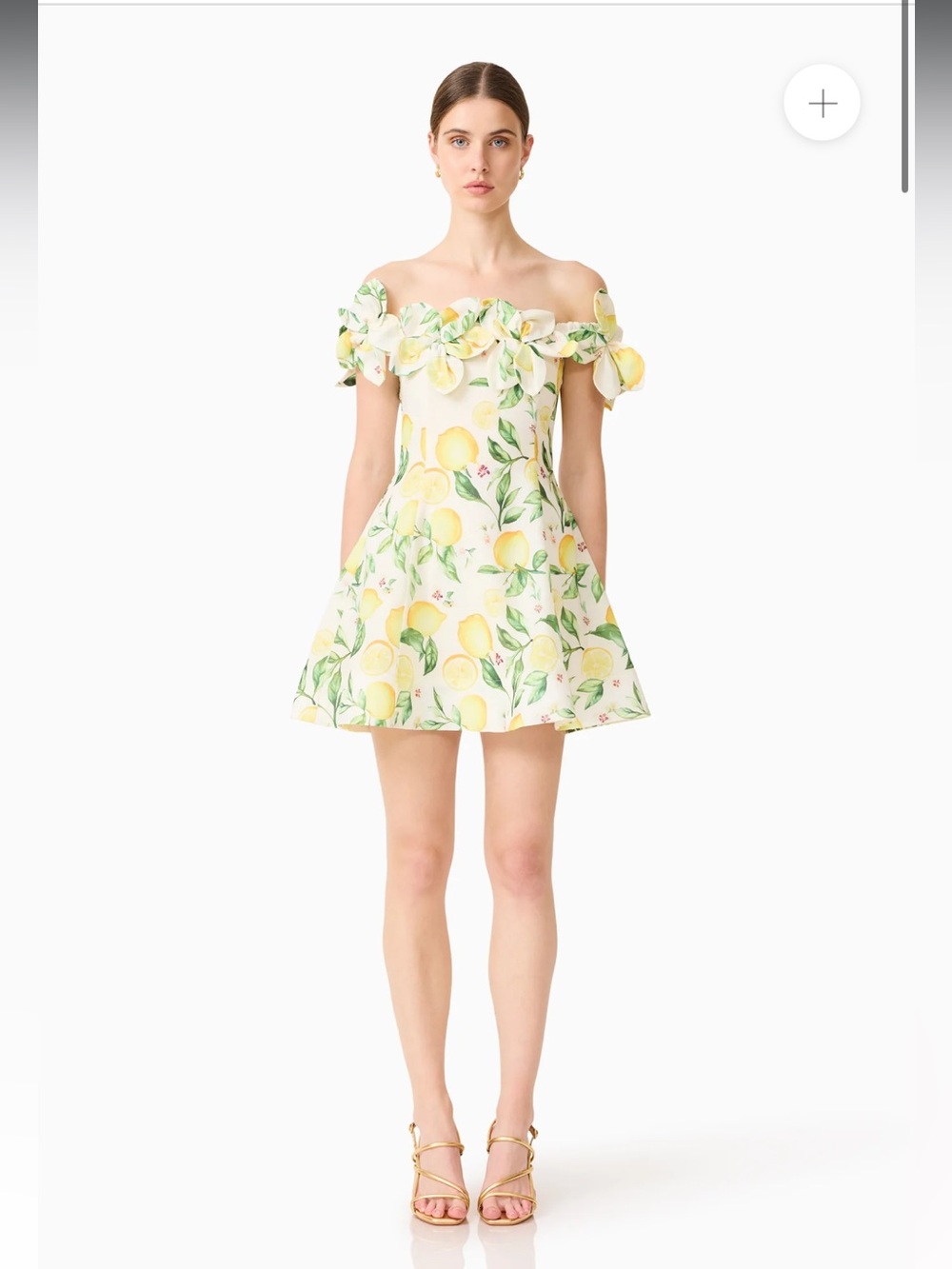 elliatt hana white & yellow lemon print off the shoulder mini dress size medium